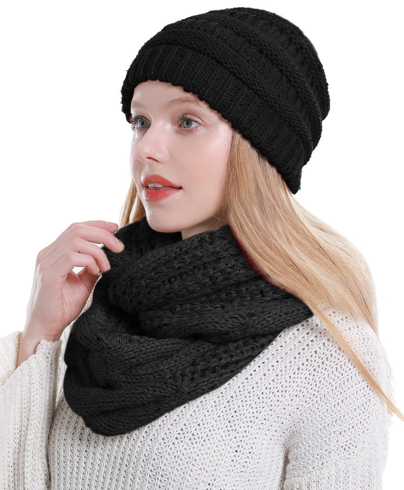 Double Couple Womens Scarf Beanie Hat Set Thick Winter Infinity Scarf Knit Scarfs for Women - Image 1